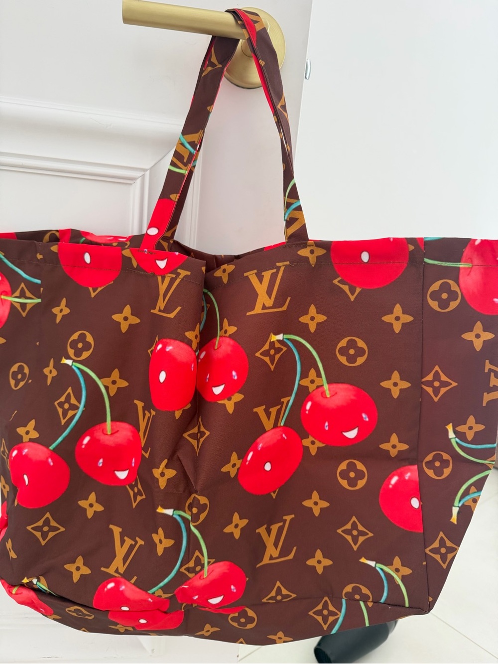 Asylum Cherry Monogram Brown Canvas Tote Bag